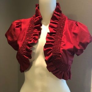 Wine colored ruffle neck bolero formal crop jacket